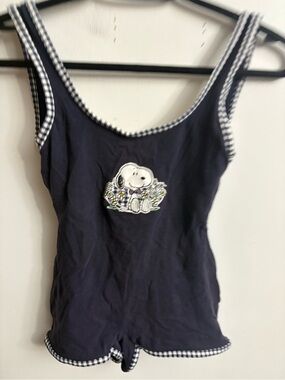 Vintage Navy Blue Kids Romper with Snoopy Patch 6 years